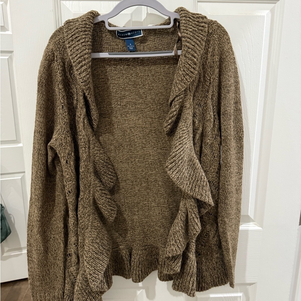 Karen Scott Tan Ruffled Cardigan - Picture 2 of 4